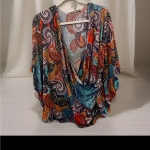 Kate and Mallory Colorful Paisley faux wrap Top sz 2X